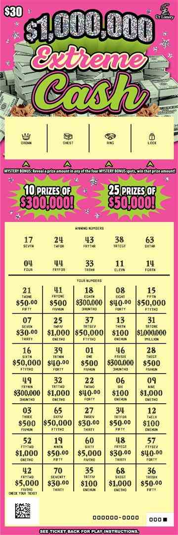 $1,000,000 Extreme Cash scratchcard - game number #1699 - front-scratched