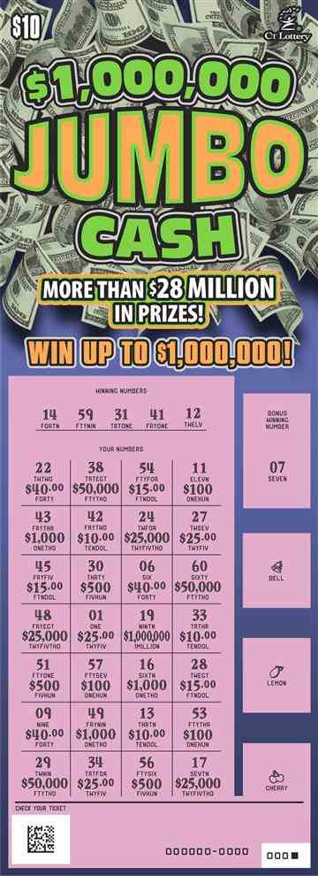 $1,000,000 Jumbo Cash scratchcard - game number #1741 - front-scratched