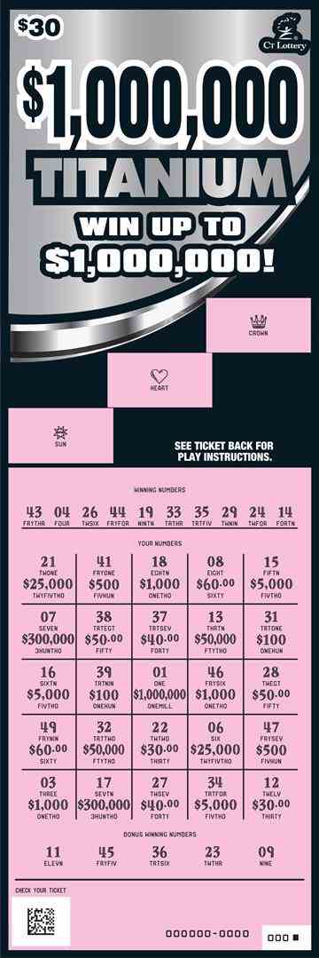 $1,000,000 Titanium scratchcard - game number #1711 - front-scratched