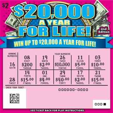 $20,000 A Year For Life 2Nd Ed. scratchcard - game number #1725 - front-scratched