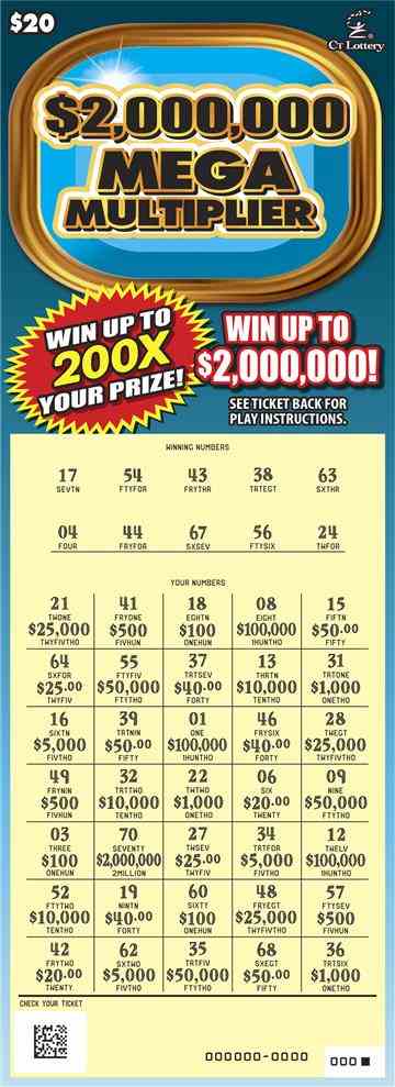 $2,000,000 Mega Multiplier scratchcard - game number #1739 - front-scratched