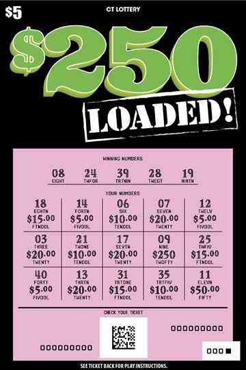 $250 Loaded! scratchcard - game number #1872 - front-scratched