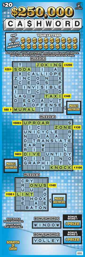 $250,000 Ca$Hword scratchcard - game number #1780 - front