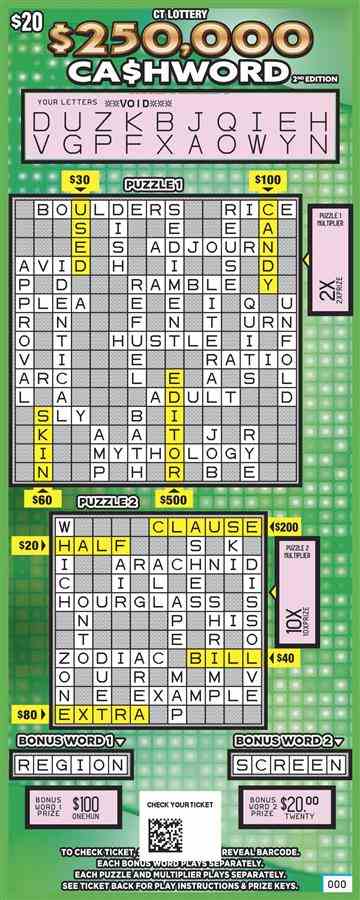 $250,000 Ca$Hword 2Nd Edition scratchcard - game number #1879 - front-scratched