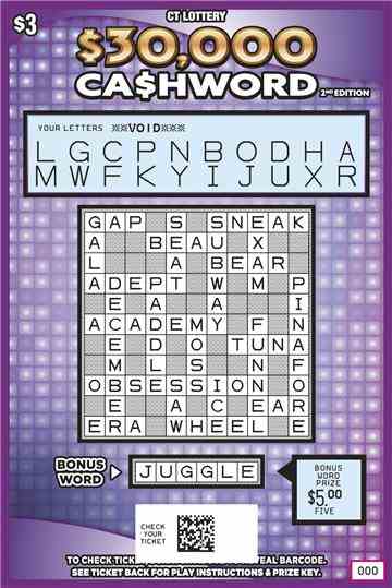 $30,000 Ca$Hword 2Nd Edition scratchcard - game number #1853 - front-scratched