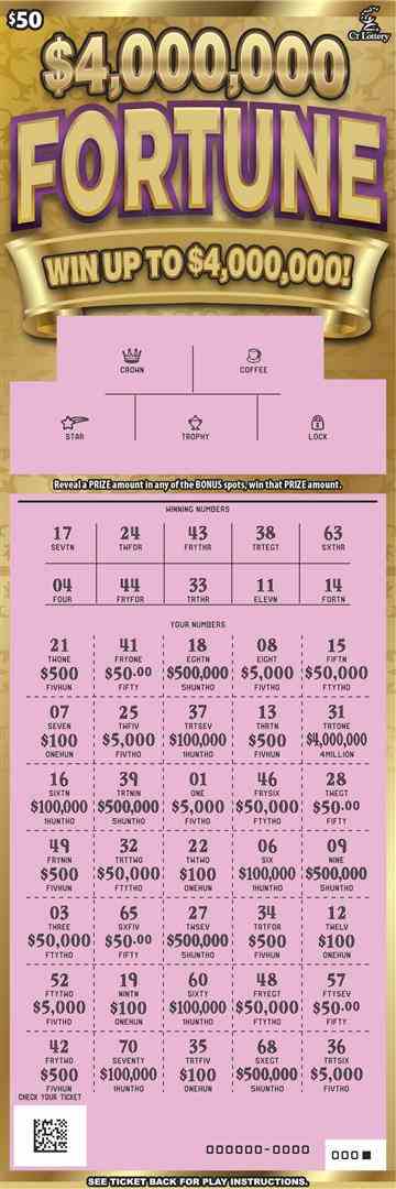 $4,000,000 Fortune scratchcard - game number #1790 - front-scratched