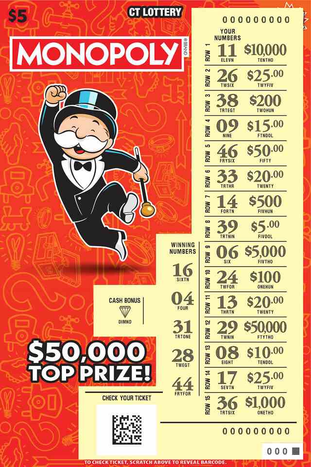 $5 Monopoly scratchcard - game number #1890 - front-scratched