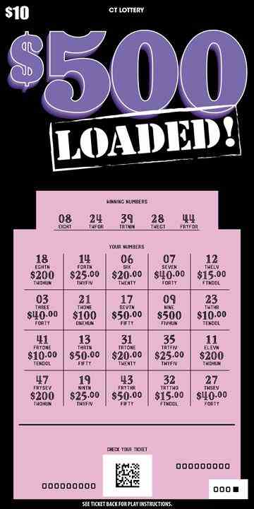 $500 Loaded! scratchcard - game number #1873 - front-scratched