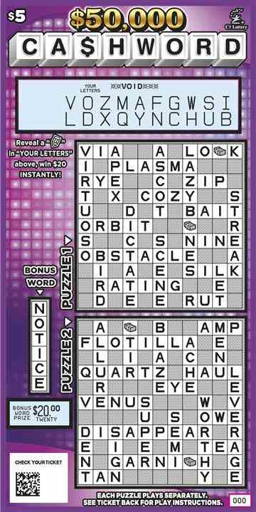 $50,000 Cashword scratchcard - game number #1765 - front-scratched