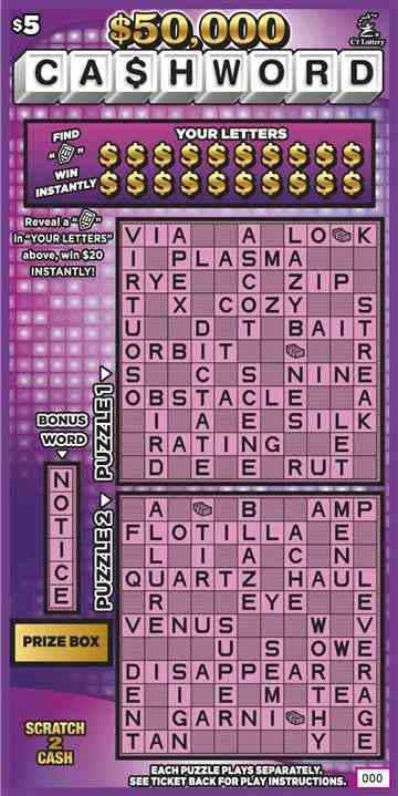 $50,000 Cashword scratchcard - game number #1765 - front