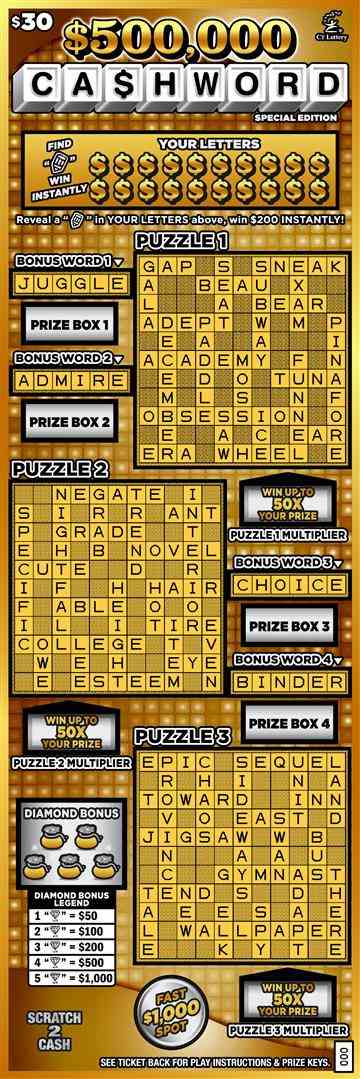 $500,000 Cashword scratchcard - game number #1751 - front