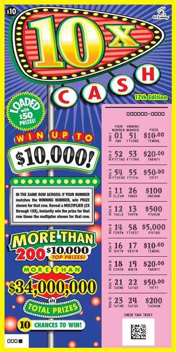 10X Cash 17Th Edition scratchcard - game number #1738 - front-scratched