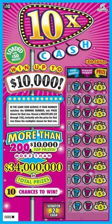 10X Cash 18Th Edition scratchcard - game number #1805 - front