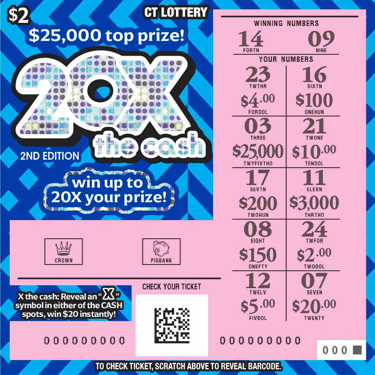 20X The Cash 2Nd Edition scratchcard - game number #1899 - front-scratched