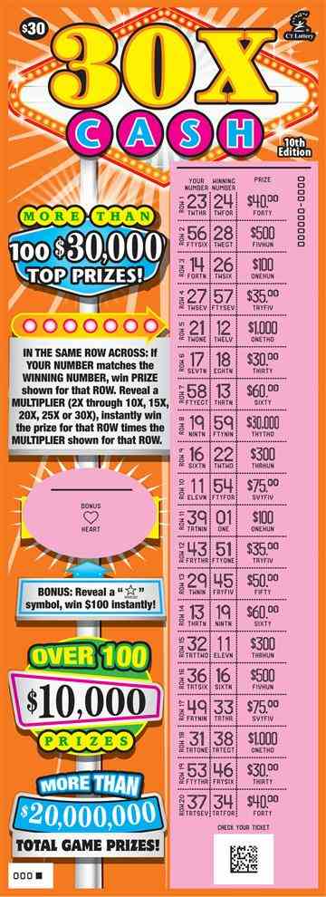 30X Cash 10Th Edition scratchcard - game number #1680 - front-scratched
