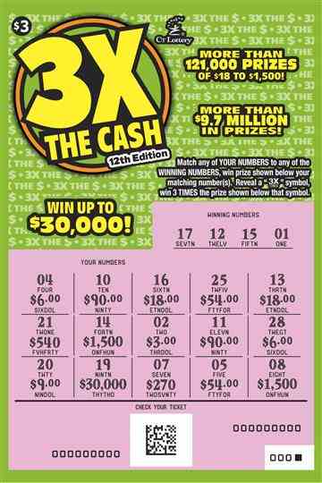 3X The Cash 12Th Edition scratchcard - game number #1768 - front-scratched