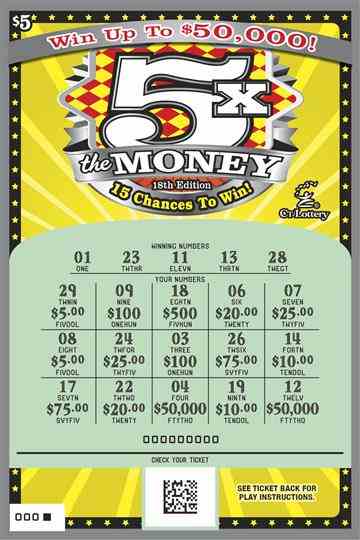 5X The Money 18Th Edition scratchcard - game number #1767 - front-scratched