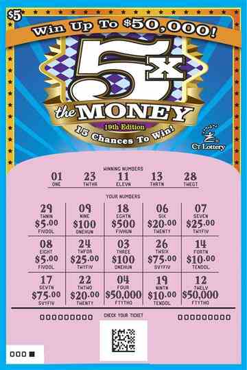 5X The Money 19Th Edition scratchcard - game number #1812 - front-scratched