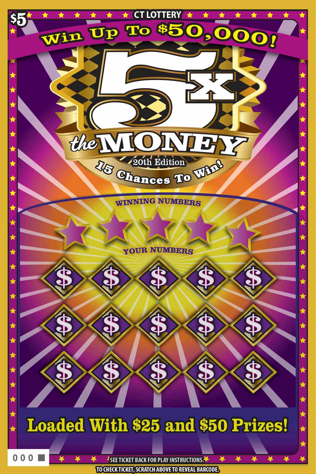 5X The Money 20Th Edition scratchcard - game number #1915 - front