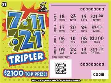 7-11-21 Tripler scratchcard - game number #1842 - front-scratched