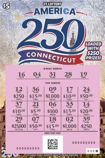 America 250 Connecticut scratchcard - game number #1893 - front-scratched