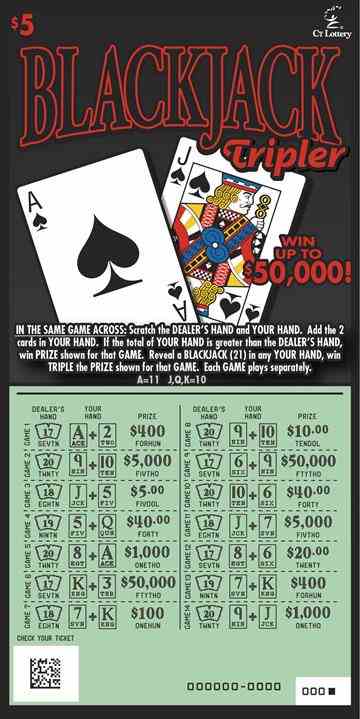 Blackjack Tripler scratchcard - game number #1763 - front-scratched