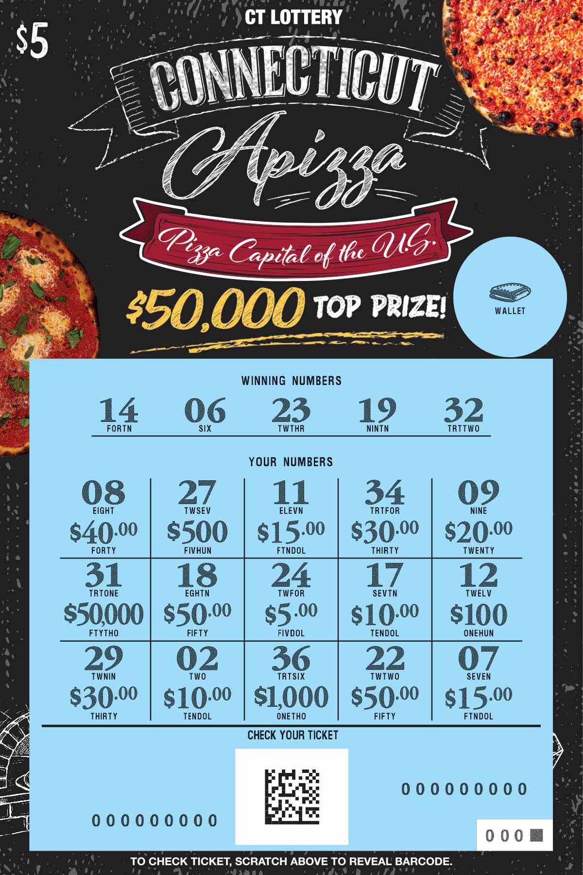 Connecticut Apizza scratchcard - game number #1904 - front-scratched