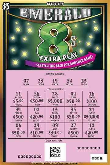 Emerald 8S Extra Play scratchcard - game number #1849 - front-scratched