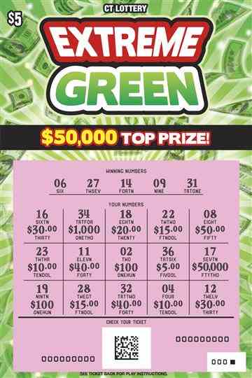 Extreme Green scratchcard - game number #1877 - front-scratched