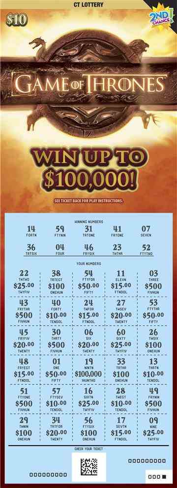Game Of Thrones scratchcard - game number #1824 - front-scratched