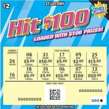 Hit $100 scratchcard - game number #1832 - front-scratched