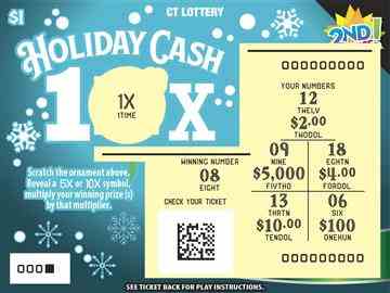 Holiday Cash 10X scratchcard - game number #1845 - front-scratched
