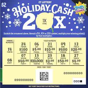 Holiday Cash 20X scratchcard - game number #1846 - front-scratched