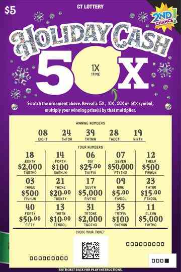 Holiday Cash 50X scratchcard - game number #1847 - front-scratched