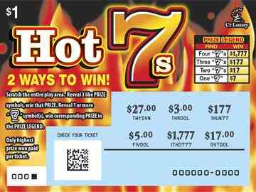 Hot 7S scratchcard - game number #1750 - front-scratched