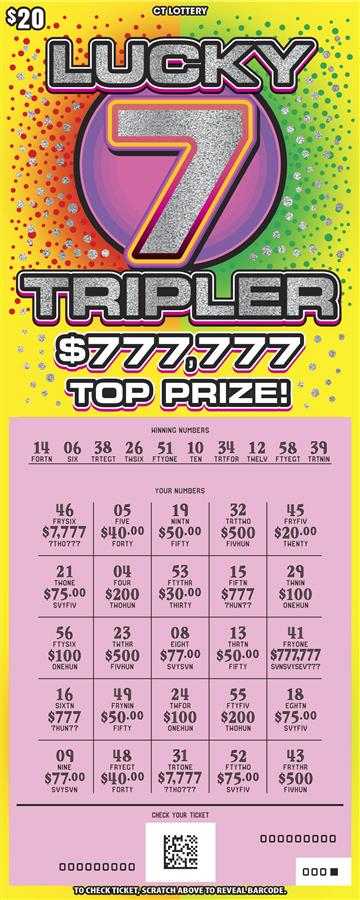 Lucky 7 Tripler scratchcard - game number #1887 - front-scratched