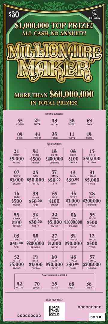 Millionaire Maker scratchcard - game number #1774 - front-scratched