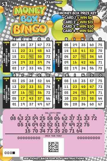 Money Box Bingo scratchcard - game number #1841 - front-scratched