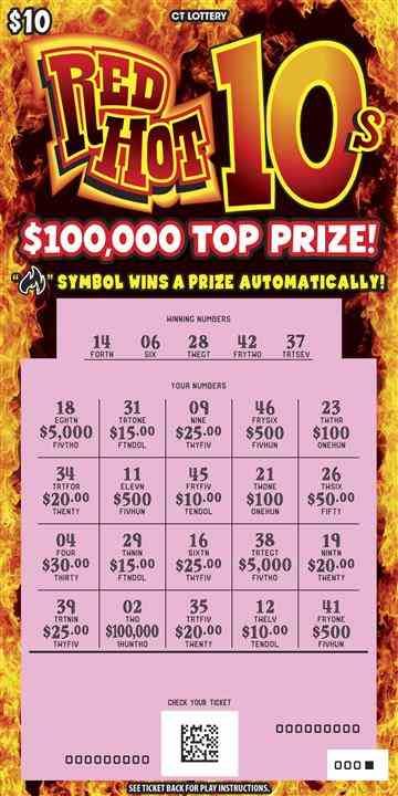 Red Hot 10S scratchcard - game number #1886 - front-scratched