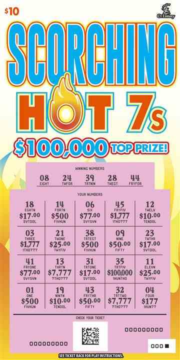 Scorching Hot 7S scratchcard - game number #1836 - front-scratched