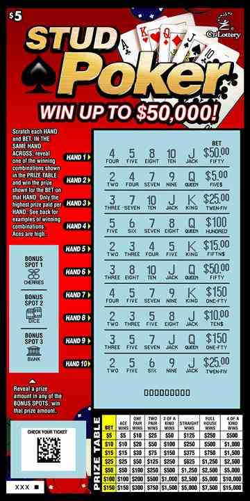 Stud Poker scratchcard - game number #1731 - front-scratched