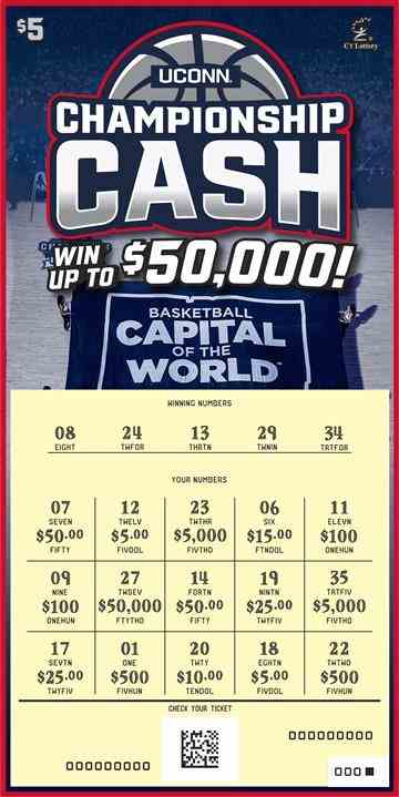 Uconn® Championship Cash scratchcard - game number #1827 - front-scratched