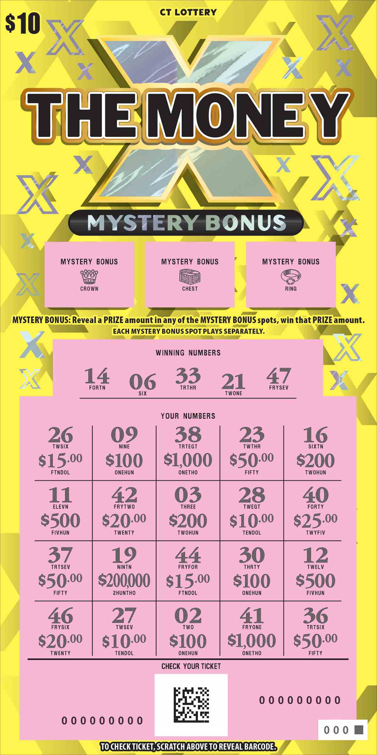 X The Money scratchcard - game number #1894 - front-scratched