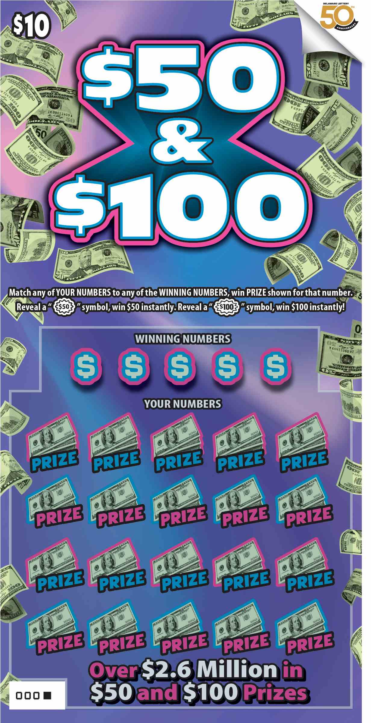 $50 & $100 scratchcard - game number #503 - front