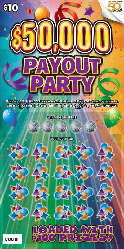 $50,000 Payout Party scratchcard - game number #477 - front
