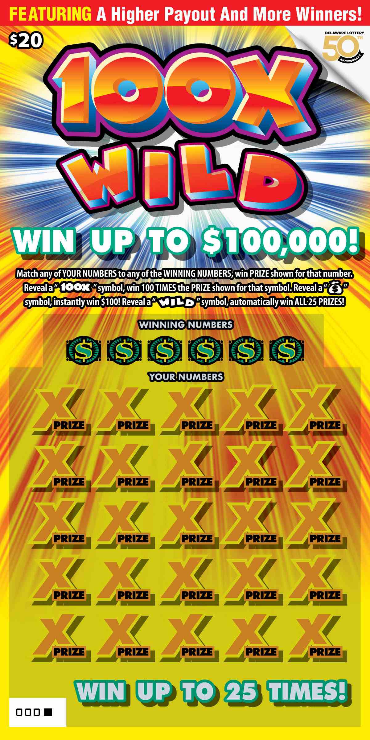 100X Wild scratchcard - game number #496 - front