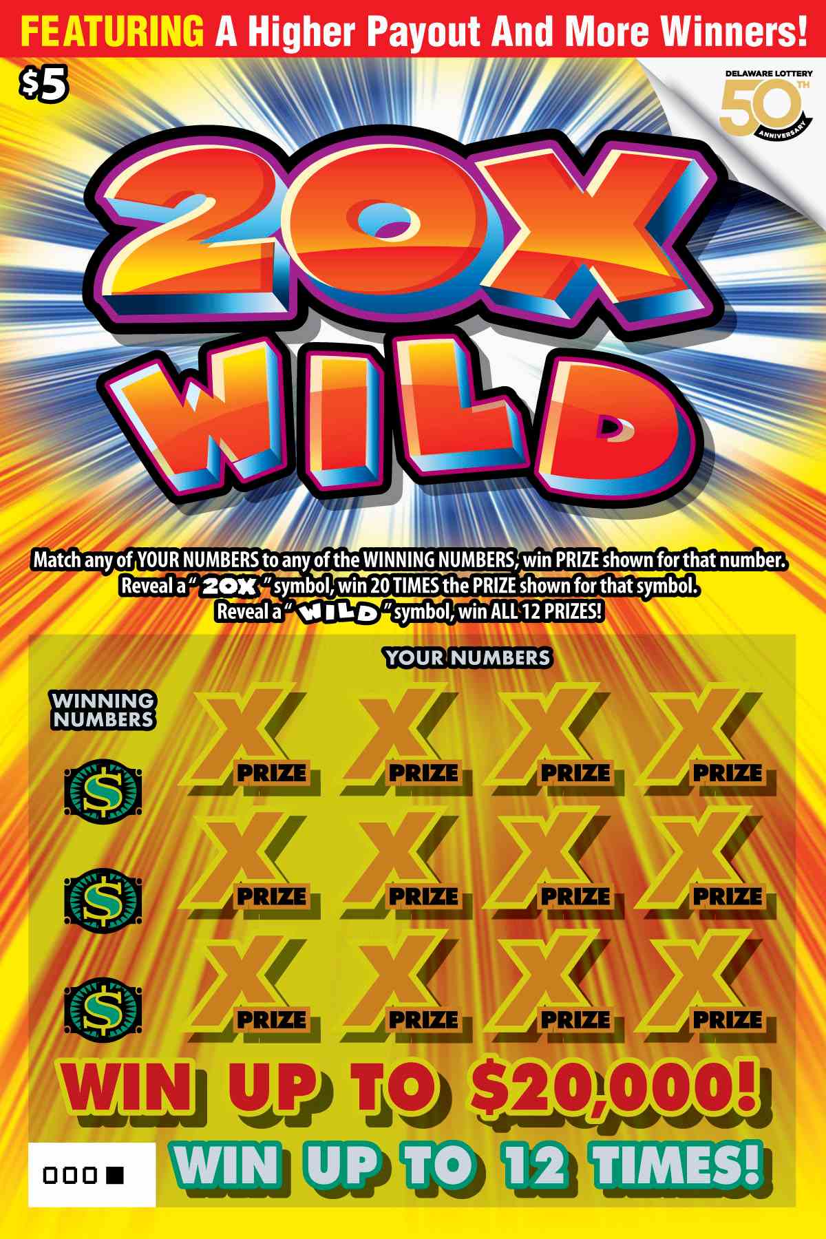 20X Wild scratchcard - game number #494 - front