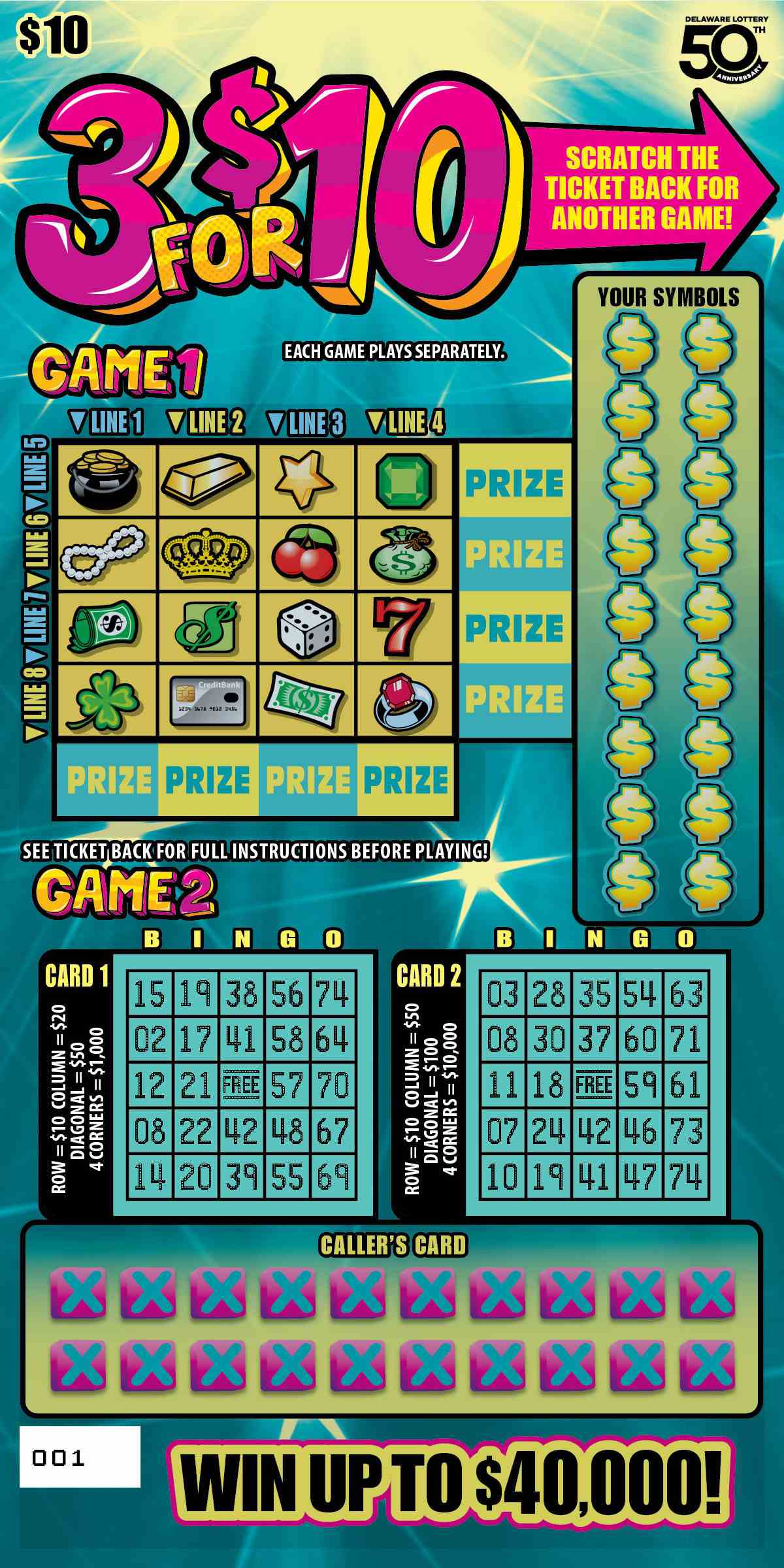 3 For $10 scratchcard - game number #504 - front