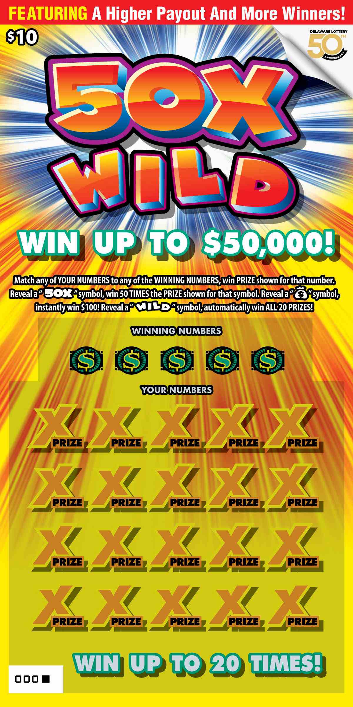 50X Wild scratchcard - game number #495 - front