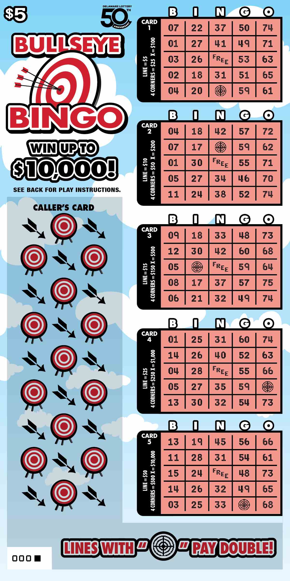 Bullseye Bingo scratchcard - game number #485 - front